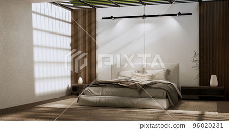 Minimalist wabisabi bedroom plant and decoartion in japanese bedroom. 3D rendering. 96020281