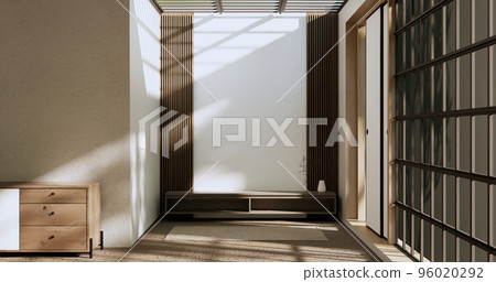 Cabinet room wooden interior wabisabi style.3D rendering Cabinet room wooden interior wabisabi style.3D rendering 96020292
