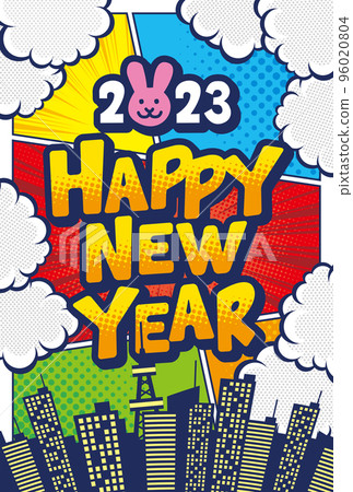 2023 Comic art-style city landscape New Year's card material 2023 Comic art-style city landscape New Year's card material 96020804