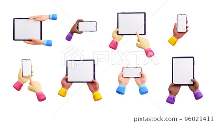 3D render set of hands with gadget mockups 96021411