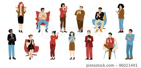 People clap, team congratulate colleague set People clap, team congratulate colleague set 96021491