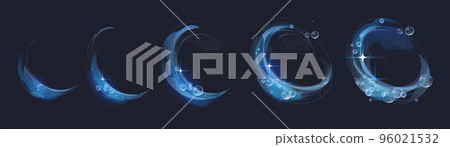 Round blue swirls, splash of water with bubbles 96021532