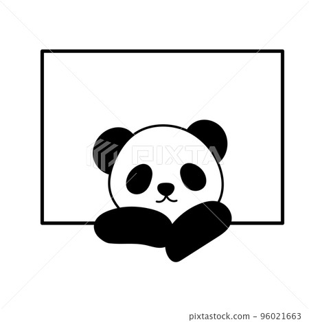 Panda sticking its face out of the window square monochrome 96021663