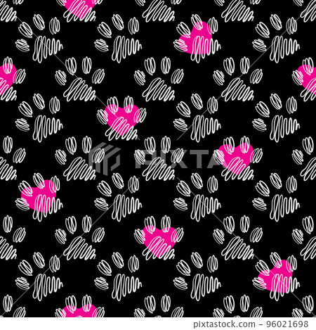 Animal paw print seamless black and red pattern. Vector hand-drawn background Animal paw print seamless black and red pattern. Vector hand-drawn background 96021698