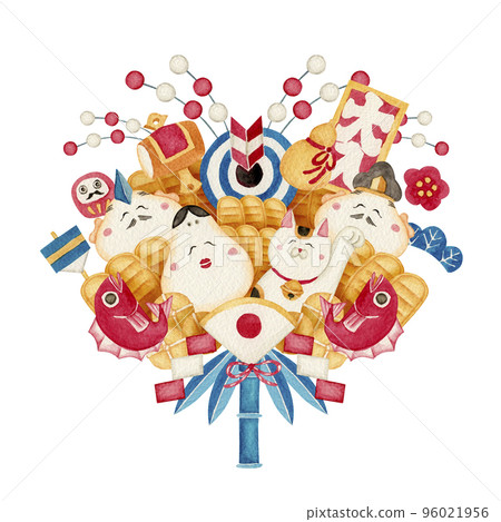 Rake lucky charm for New Year's decoration New Year's card material Watercolor illustration 96021956