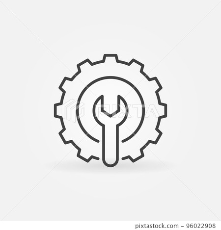 Spanner inside Gear linear icon. Settings vector sign Spanner inside Gear linear icon. Settings vector sign 96022908