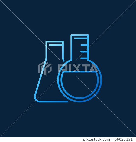 Round-bottom and Conical flask vector line blue concept icon 96023151