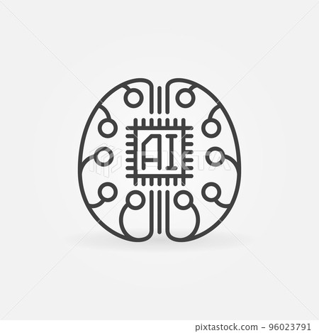 Cyberbrain or AI Brain with Chip vector concept outline icon 96023791