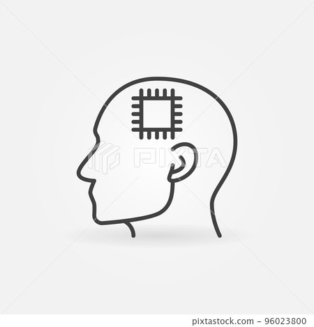 Head with Chip line icon. Cyborg vector concept linear sign 96023800
