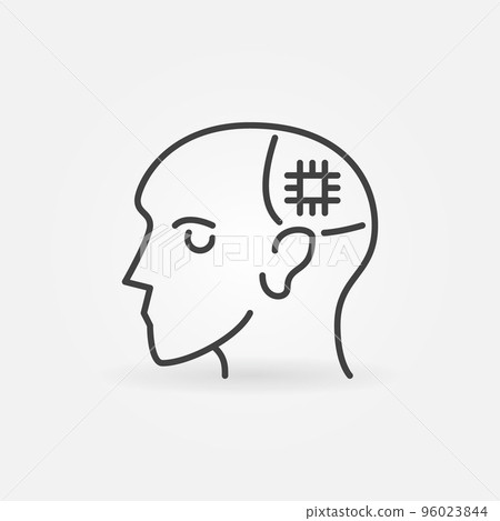 Human Head with Chip vector concept line icon 96023844