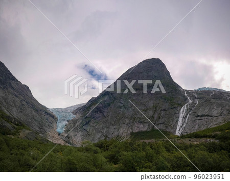 Panoramic view to Briksdal Glacier in Norway Panoramic view to Briksdal Glacier in Norway 96023951