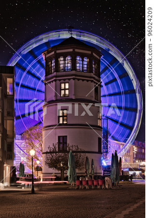 Long exposure of the castle tower called Schlossturm in Duesseldorf, Germany 96024209