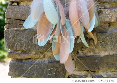 Handmade dream catcher with feathers threads and beads rope hanging 96024570