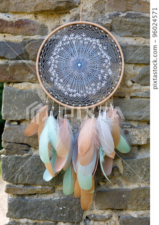 Handmade dream catcher with feathers threads and beads rope hanging 96024571