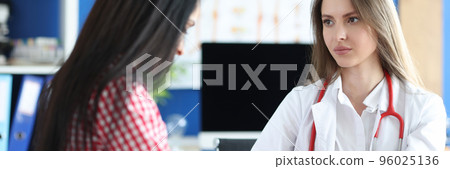 Female patient at doctor appointment, incurable disease 96025136