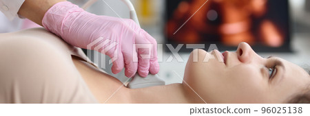 Doctor endocrinologist doing ultrasound of thyroid gland in clinic Doctor endocrinologist doing ultrasound of thyroid gland in clinic 96025138