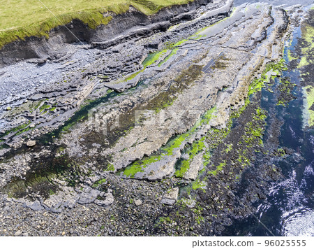 Aerial view of Storm beach by Carrowhubbuck North Carrownedin close to Inishcrone, Enniscrone in County Sligo, Ireland. 96025555