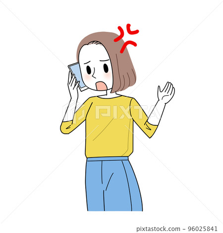 一個生氣並打電話給智能手機的女人 96025841