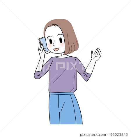 女人笑著打電話給她的智能手機 96025843