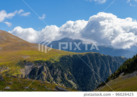 Spanish Pyrenees mountain valley, near Vall de Nuria valley Spanish Pyrenees mountain valley, near Vall de Nuria valley 96026425