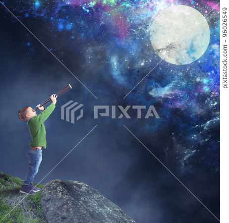 Child watching the moon Child watching the moon 96026549