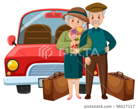 Elderly couple standing beside car Elderly couple standing beside car 96027317