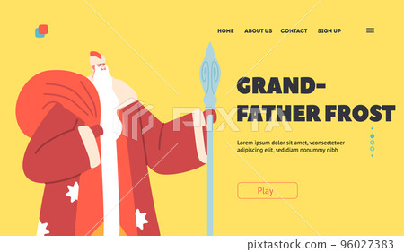 Grandfather Frost Landing Page Template. Ded Moroz or Santa Claus New Year Character in Red Traditional Russian Costume 96027383