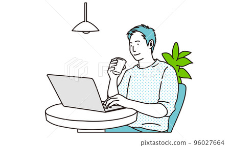 一個人在共享辦公室的電腦上工作 96027664