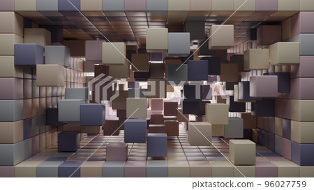 3D rendering 8K wallpaper background of retro-colored random shuffled cubes 96027759