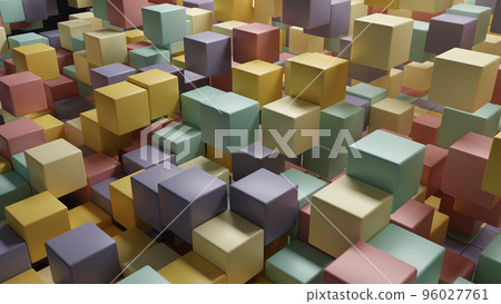 3D rendering 8K wallpaper background of retro-colored random shuffled cubes 96027761