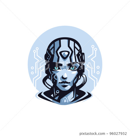 Portrait of a woman androd robot. Technolines. Glowing eyes. Portrait of a woman androd robot. Technolines. Glowing eyes. 96027932