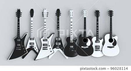 Set of electric acoustic guitars isolated on white background. 96028114