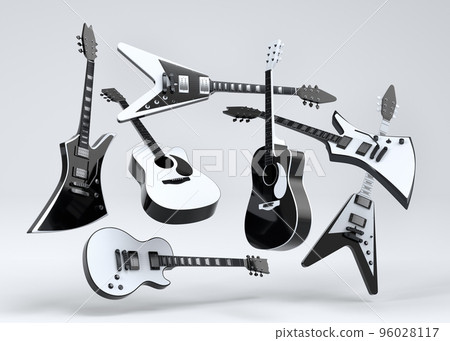 Set of electric acoustic guitars isolated on white background. Set of electric acoustic guitars isolated on white background. 96028117