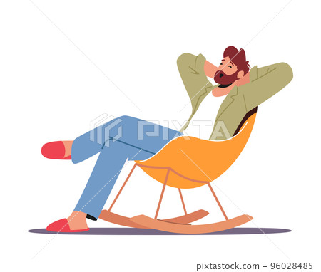 Relaxed Male Character In Home Clothes And Slippers Sitting In Comfortable Chair Yawning, Man Leisure At Home 96028485