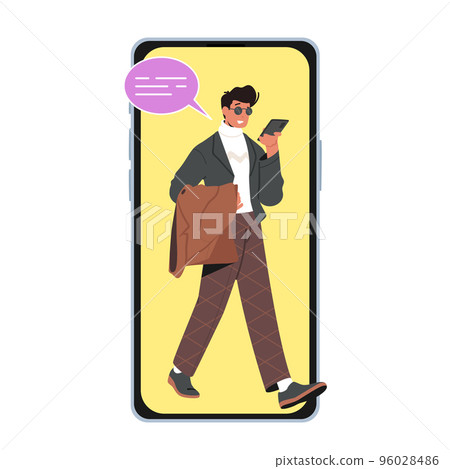 Gadget, Cellphone Communication Concept. Modern Teenager Student Male Character Looking on Screen of Smartphone 96028486