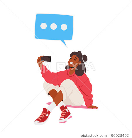 Young Woman Character Posing and Photographing on Mobile Phone Camera for Posting Pictures in Internet Young Woman Character Posing and Photographing on Mobile Phone Camera for Posting Pictures in Internet 96028492