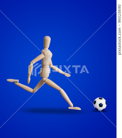 Football wooden toy figure on blue Football wooden toy figure on blue 96028690