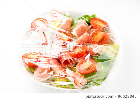 Wrapped dish (prosciutto salad). (white background) 96028843