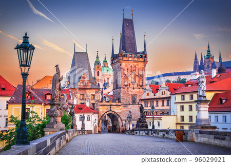 Prague, Czech Republic - Carol bridge and Mala Strana at sunrise 96029921