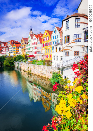 Tubingen, Germany. Colorful old town, autumn landscape river Neckar. 96029943