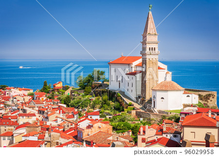 Piran, Slovenia - Aerial view of oldtown Pirano, Slovene heritage 96029958