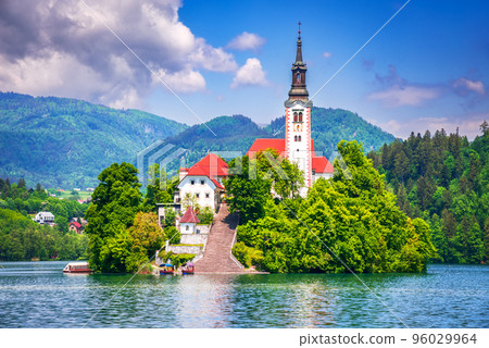 Bled, Slovenia. Famous church on the Lake Bled. 96029964