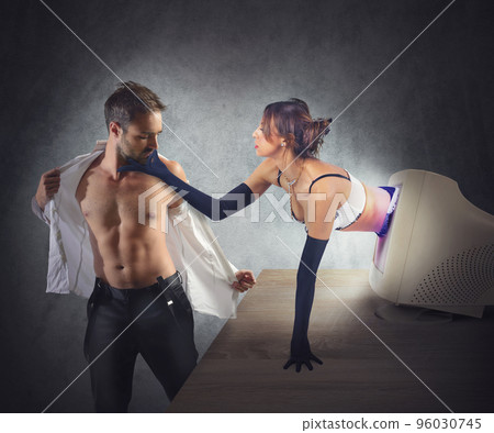 Woman coming out of computer 96030745