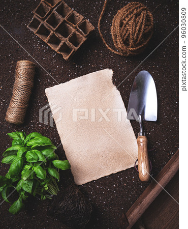 Flat lay of gardening concept Flat lay of gardening concept 96030809