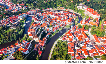 Cesky Krumlow, Czech Republic - Drone view of old town in Bohemia 96030864