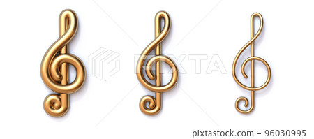 Set of Three golden treble clef 3D Set of Three golden treble clef 3D 96030995