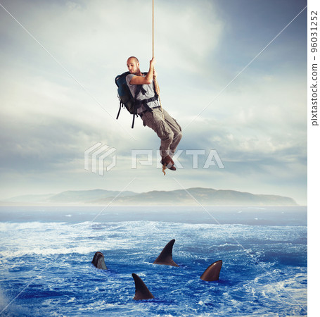 Explorer frightened by sharks Explorer frightened by sharks 96031252