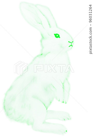 Colorful rabbit watercolor painting One color green Other colors with path Kirinuki 96031264