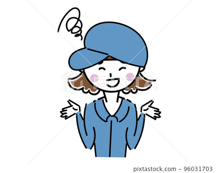 一名身著工作服的女工作人員解釋藉口上身 96031703