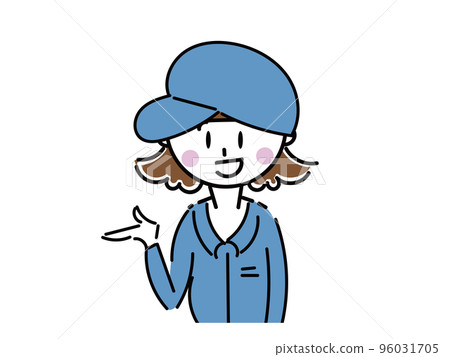 一位身著工作服的女工作人員 一位女士正在做一個簡單的解釋 上半身 96031705